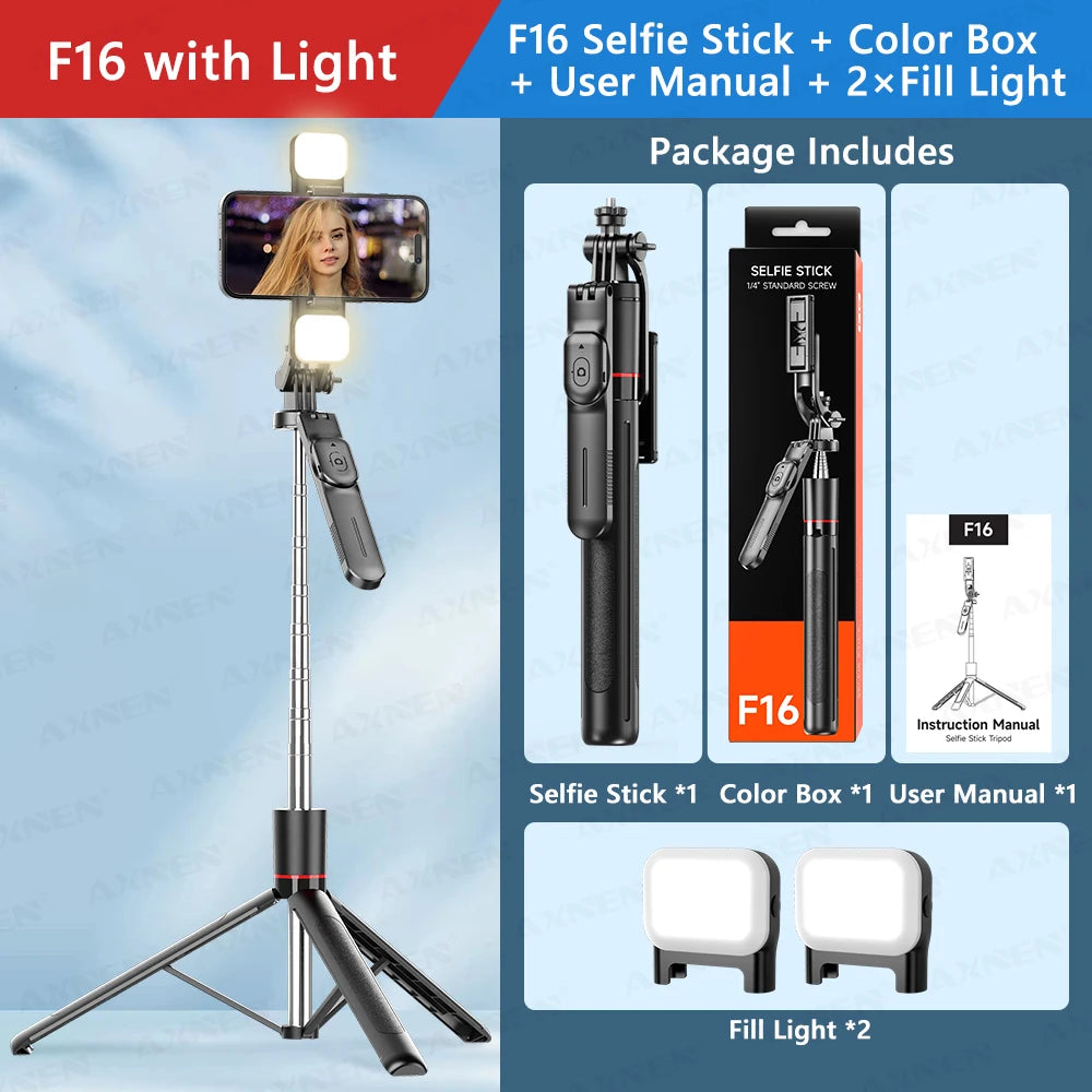 F16 selfie stick tripod features and dimensions