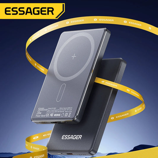Essager magnetic wireless power bank attached to a phone