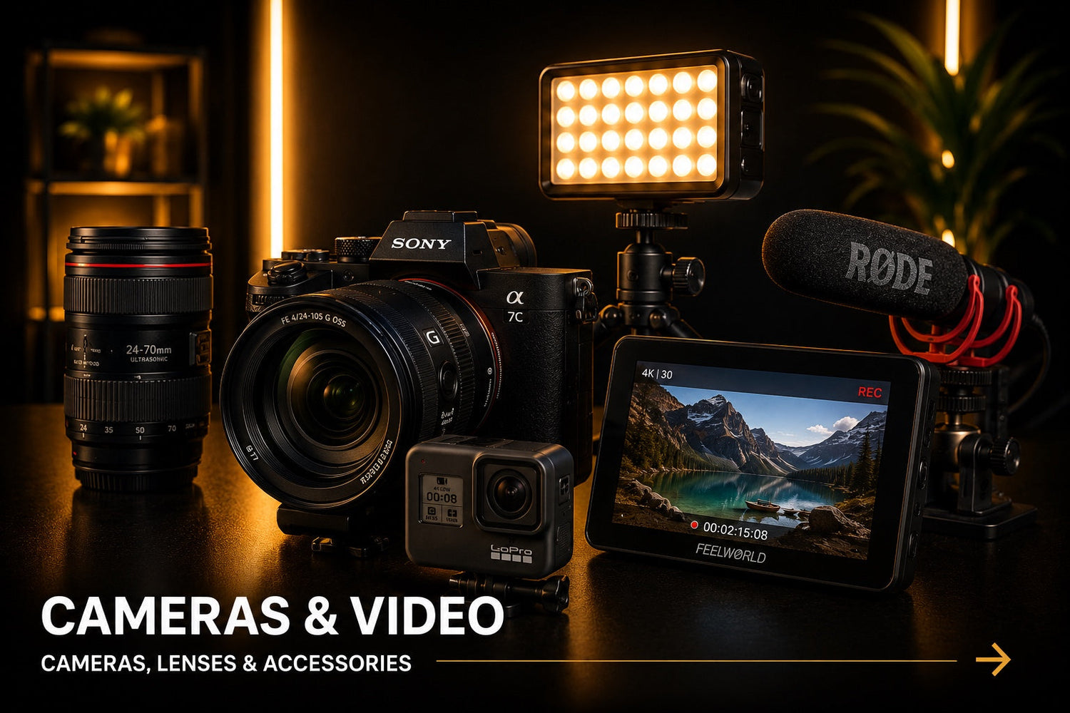 Cameras, lenses, action cameras and video accessories for content creators