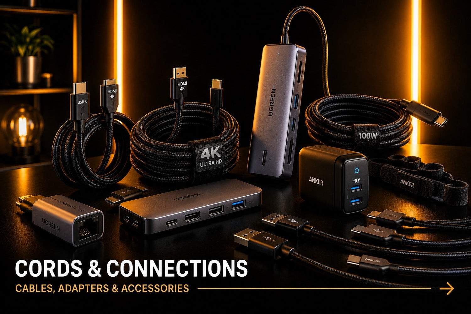 Cords, cables, adapters, hubs and connection accessories for content creators