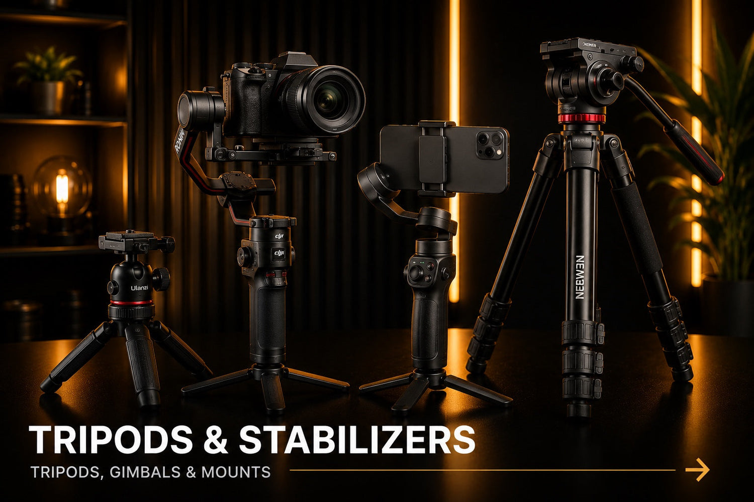 Tripods, gimbals and stabilizers for cameras and smartphones