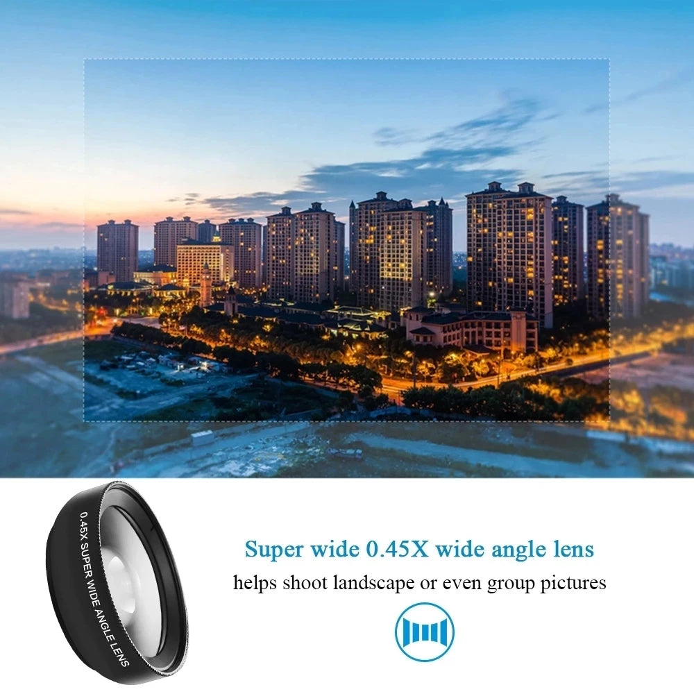 0.45x wide-angle phone lens with cityscape example