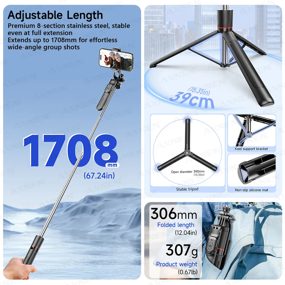 F16 selfie stick tripod telescoping pole detail