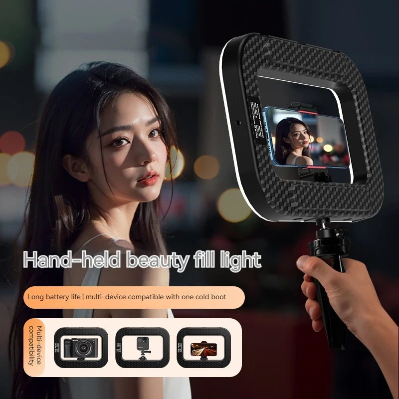 Handheld ring light with phone holder for mobile filming