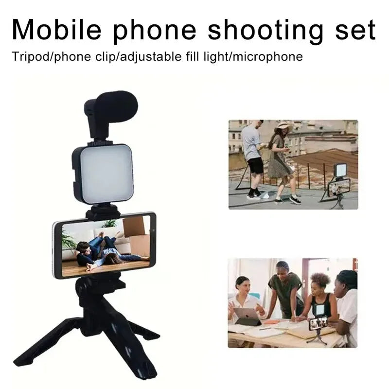 Smartphone vlogging kit with tripod, microphone and LED light – product feature image 3