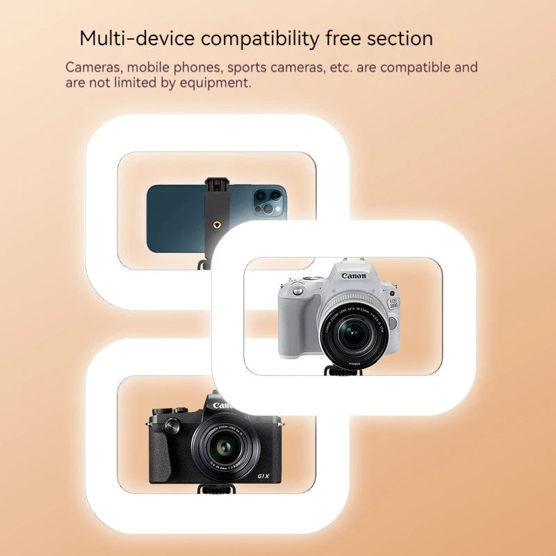 Ring light phone holder with camera and smartphone compatibility examples