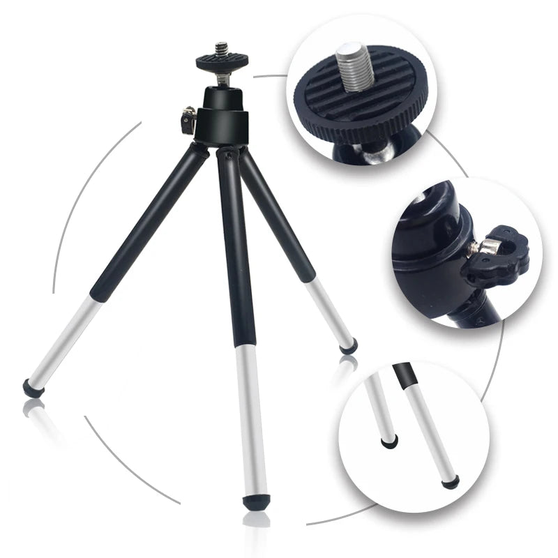 Compact aluminum tabletop tripod for LED ring light