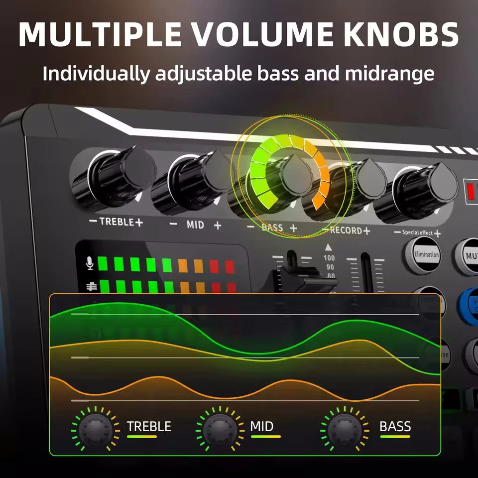F988 mixer treble, midrange and bass control knobs