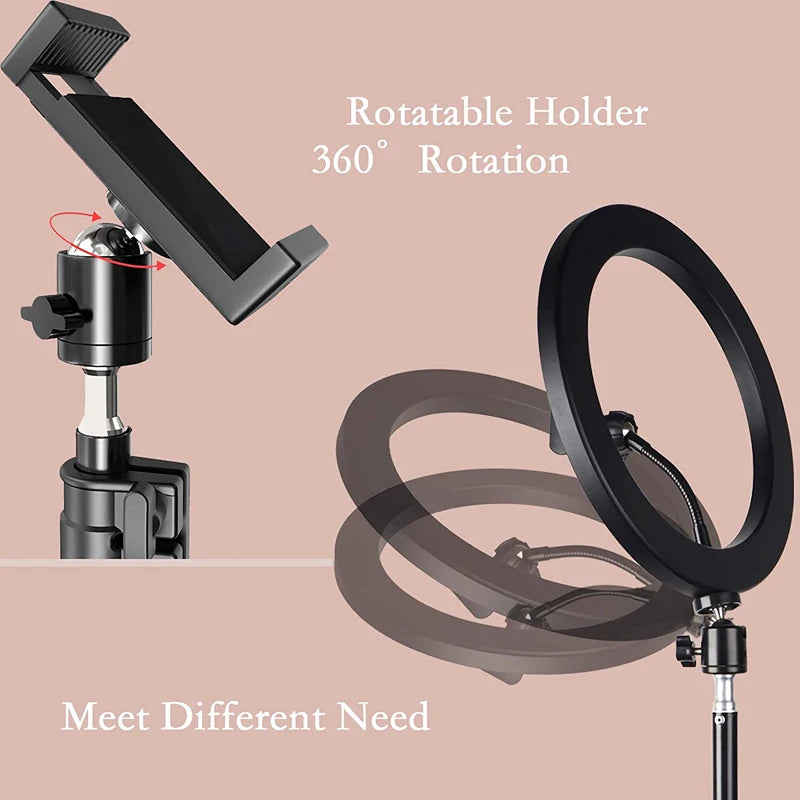Rotatable phone holder and adjustable ring-light angle