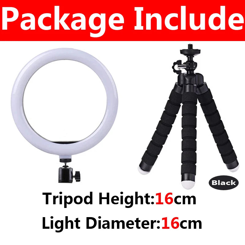 16 cm ring light with 16 cm black flexible tripod
