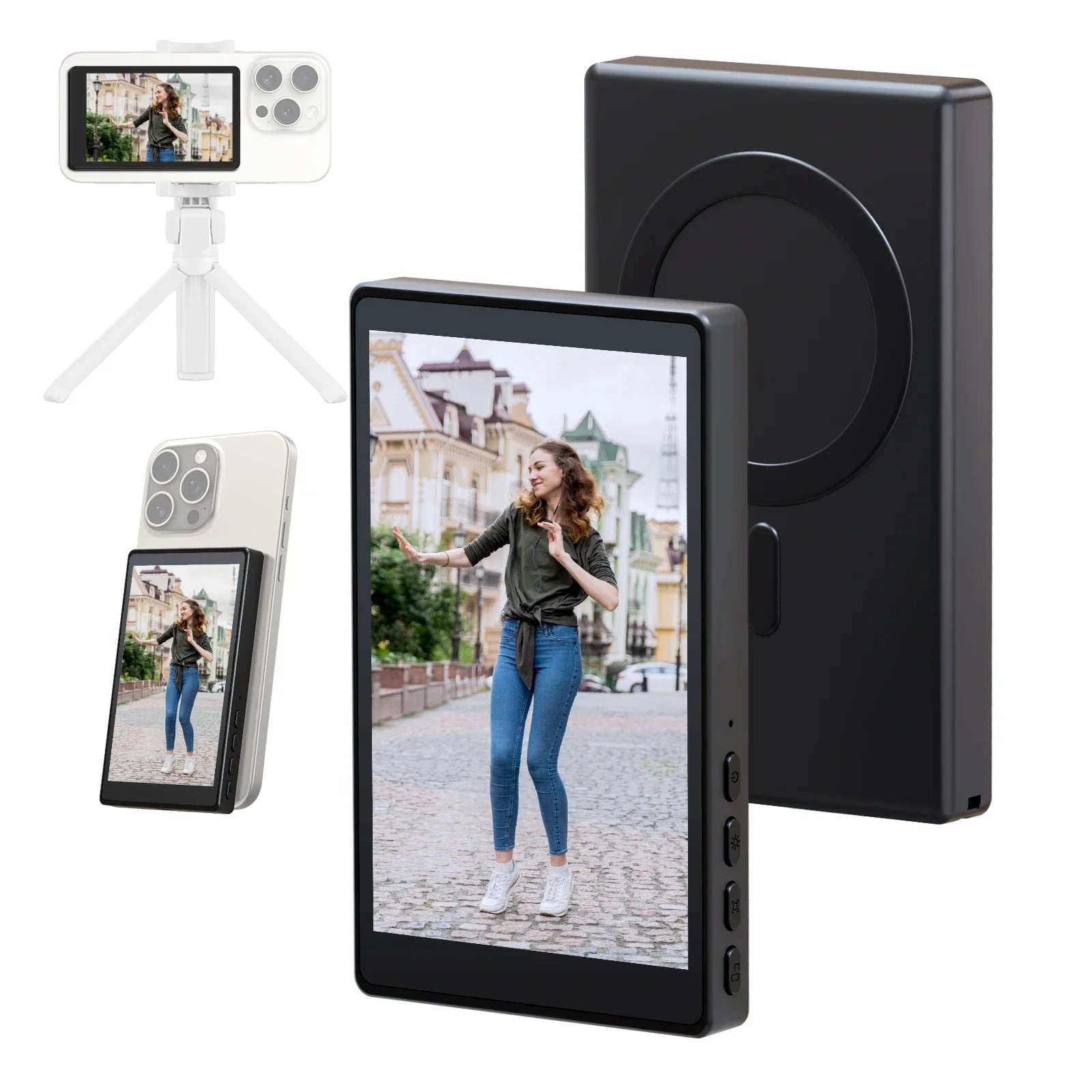 Magnetic wireless rear-camera selfie monitor