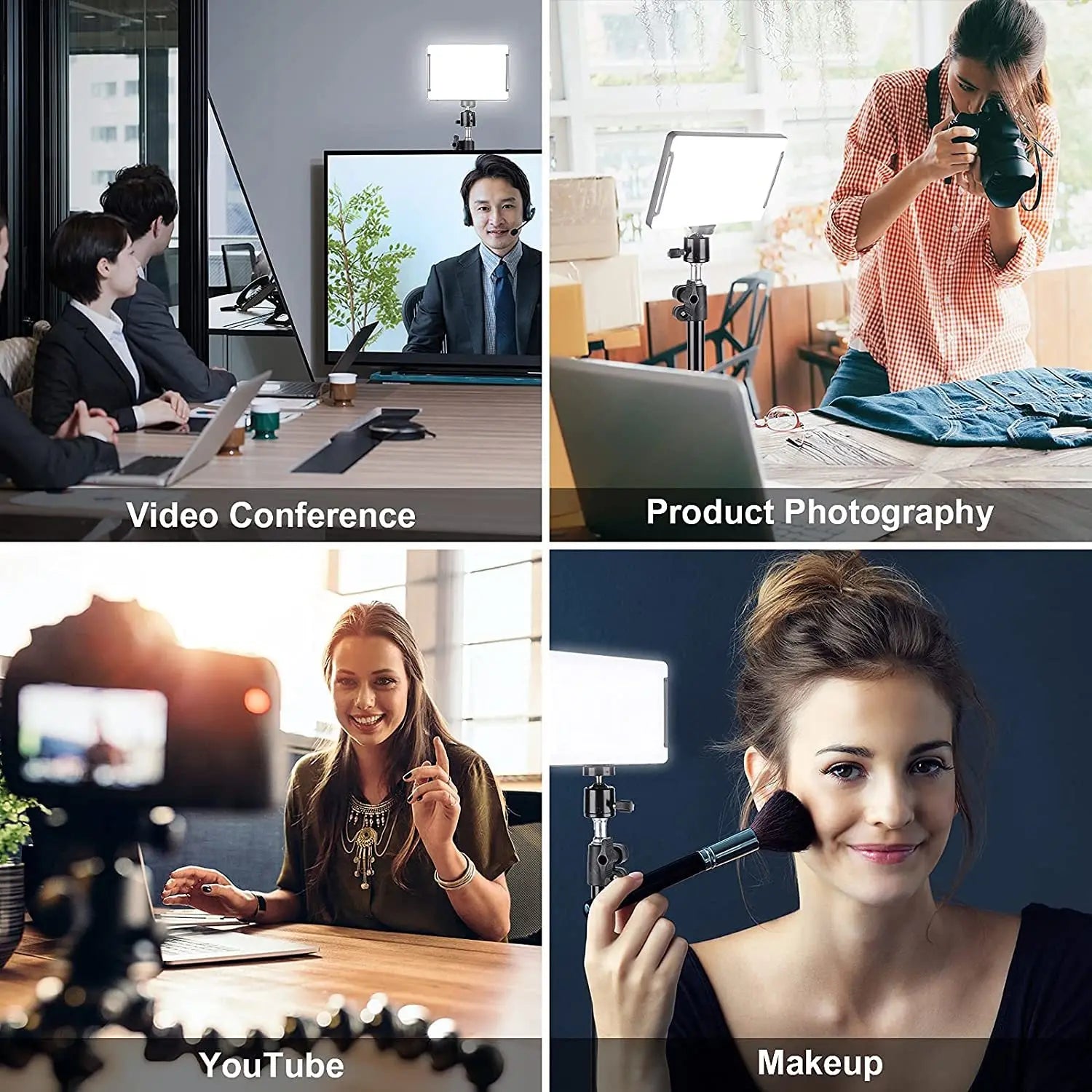 LED video light use cases for video calls, product photography, streaming and makeup