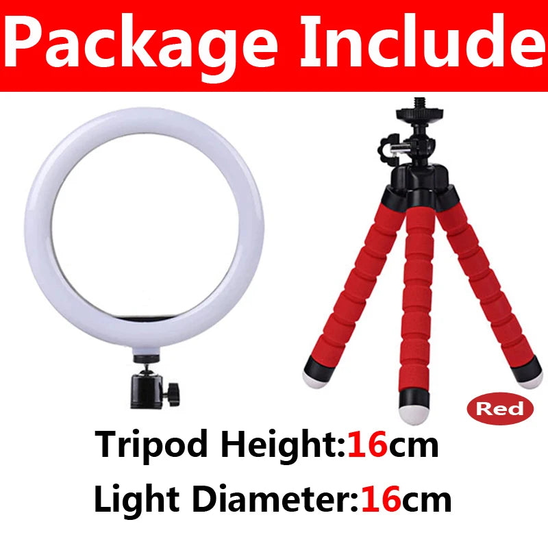 16 cm ring light with 16 cm red flexible tripod