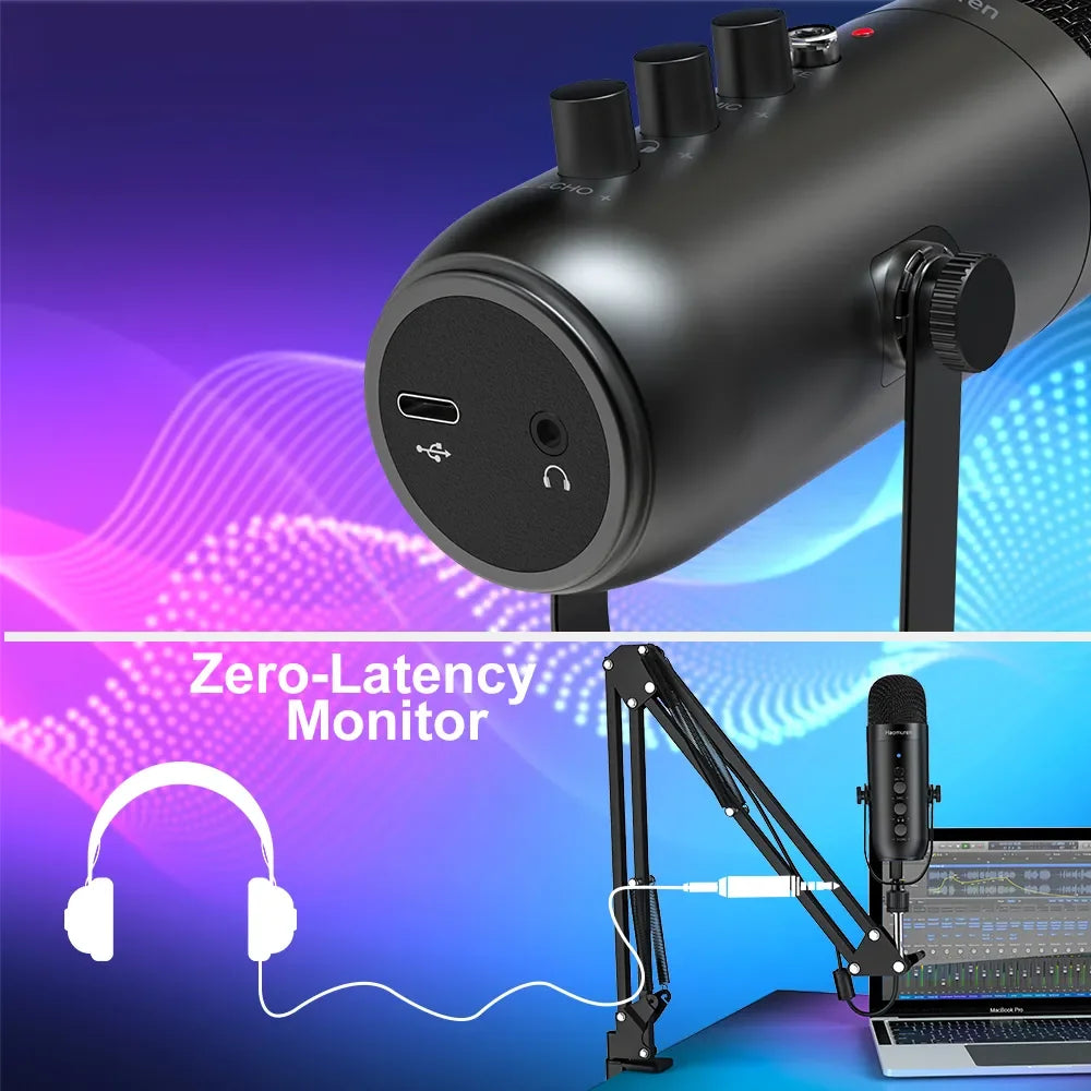 USB microphone with zero-latency headphone monitoring
