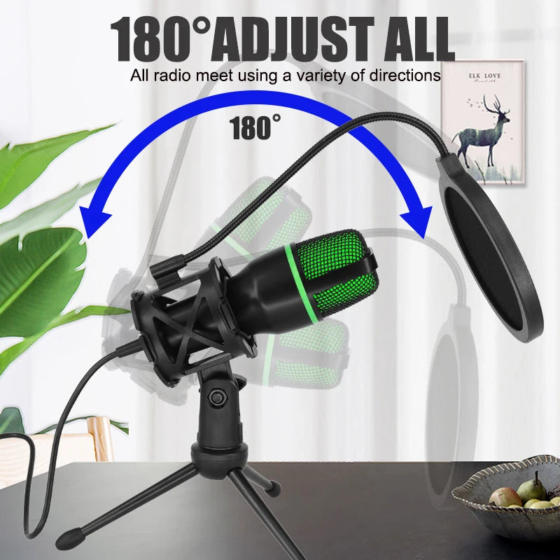 Adjustable-angle condenser microphone on a desktop stand