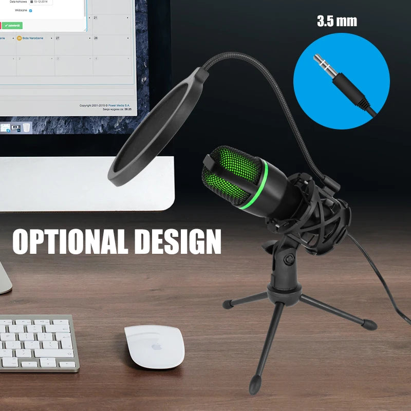 3.5 mm microphone and pop filter connected to a computer