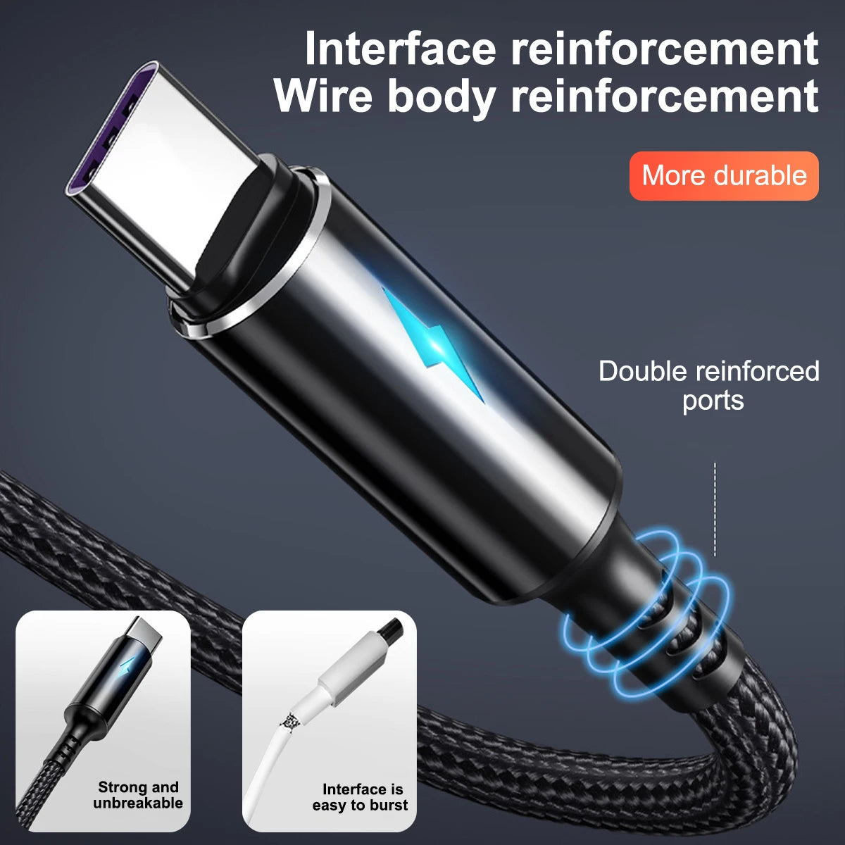Reinforced USB-C charging cable connector