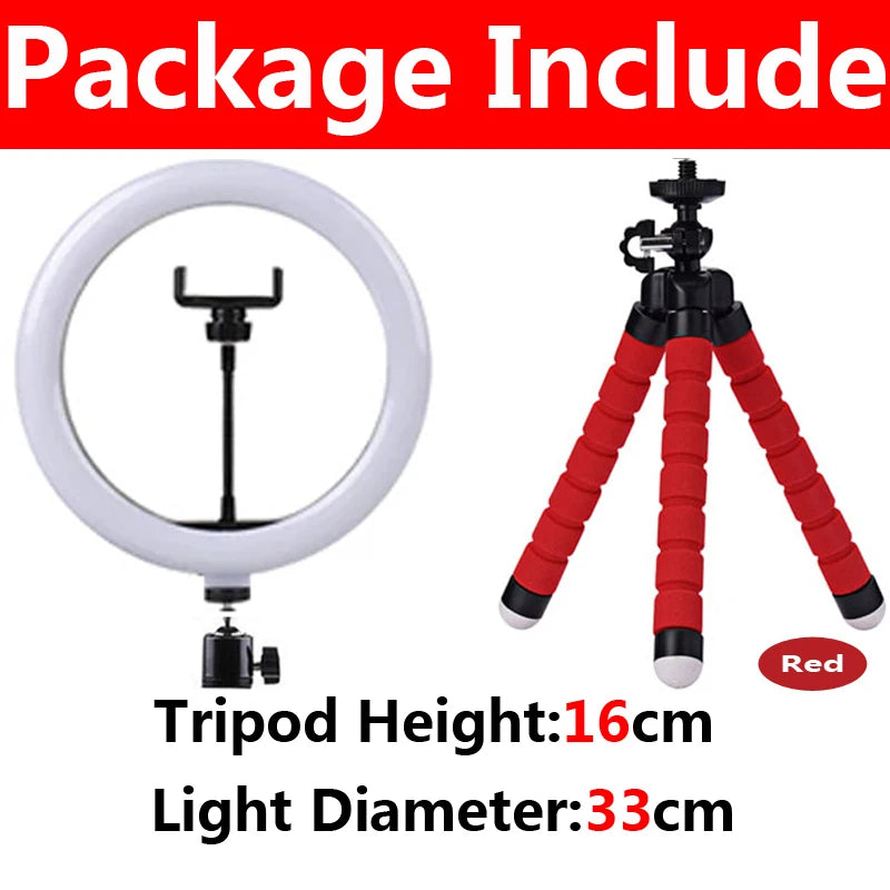 33 cm ring light with 16 cm red flexible tripod