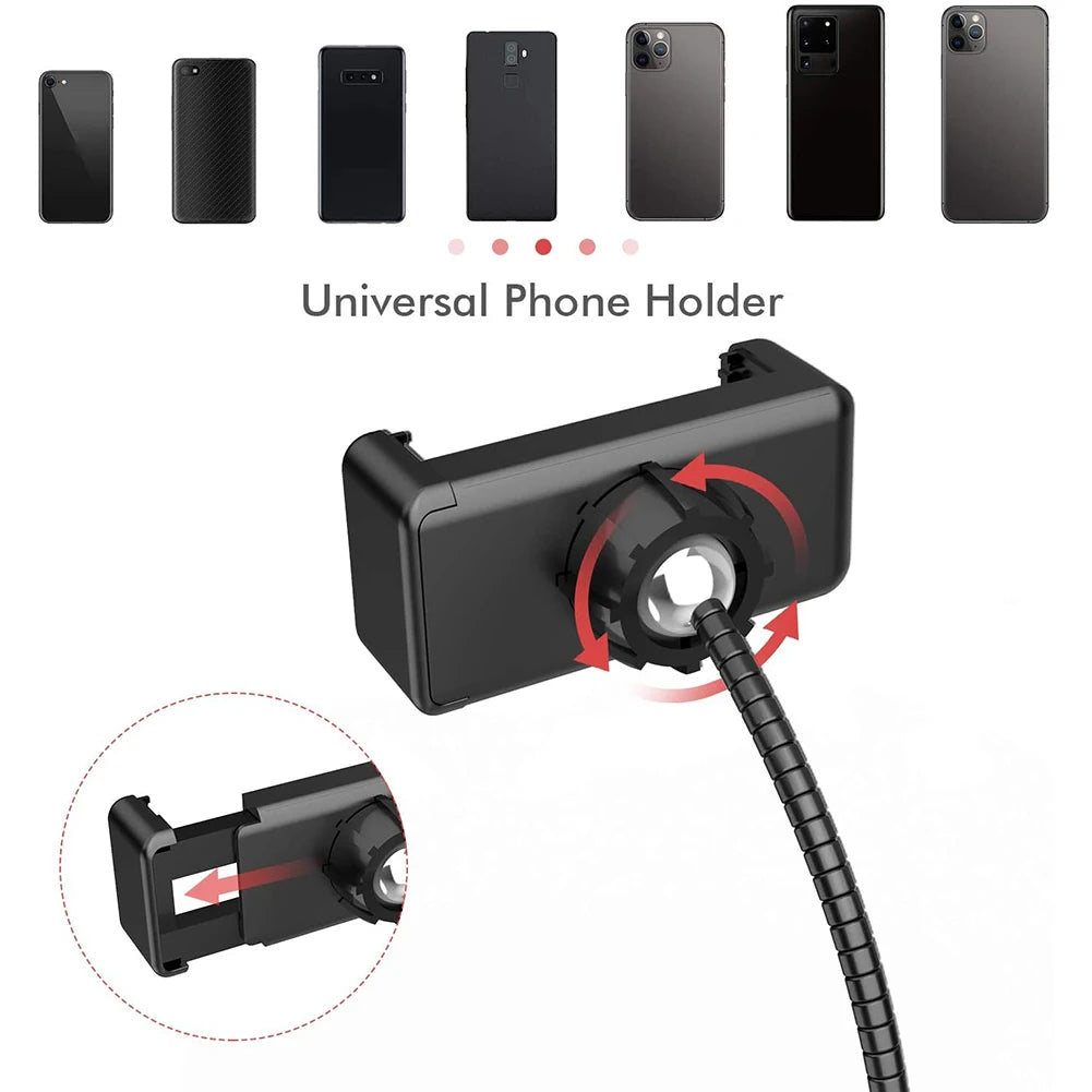 360-degree rotating smartphone holder on a ring-light stand