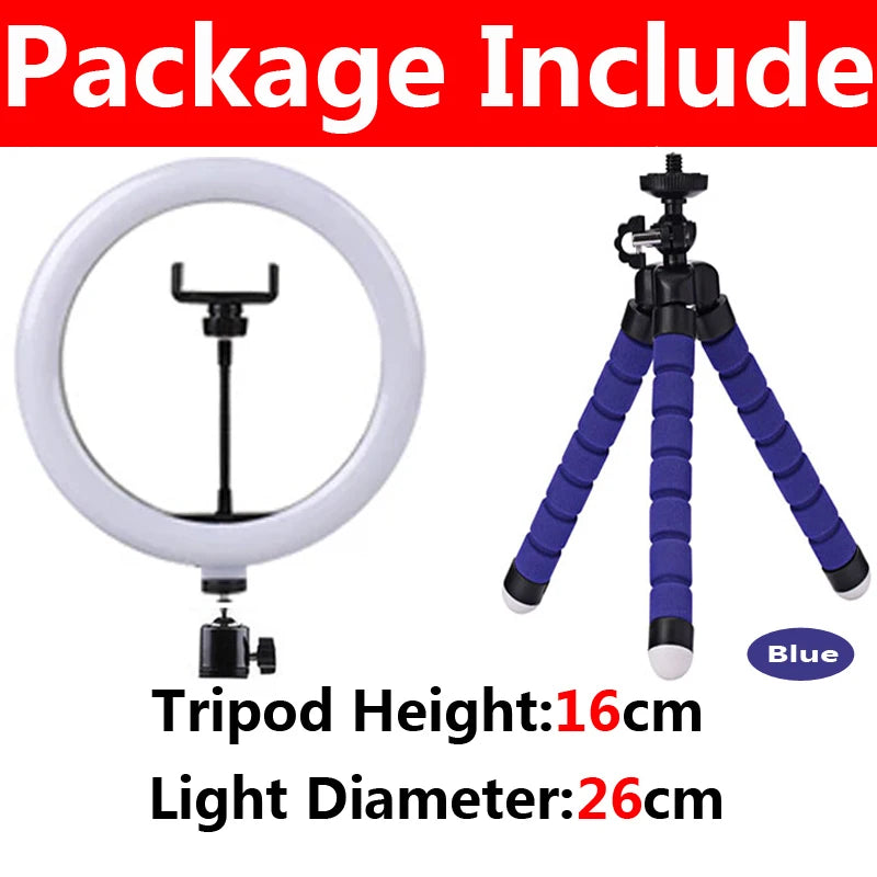 26 cm ring light with 16 cm blue flexible tripod
