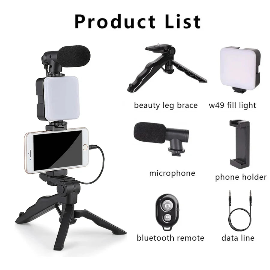 Smartphone vlogging kit with tripod, microphone and LED light – product feature image 7