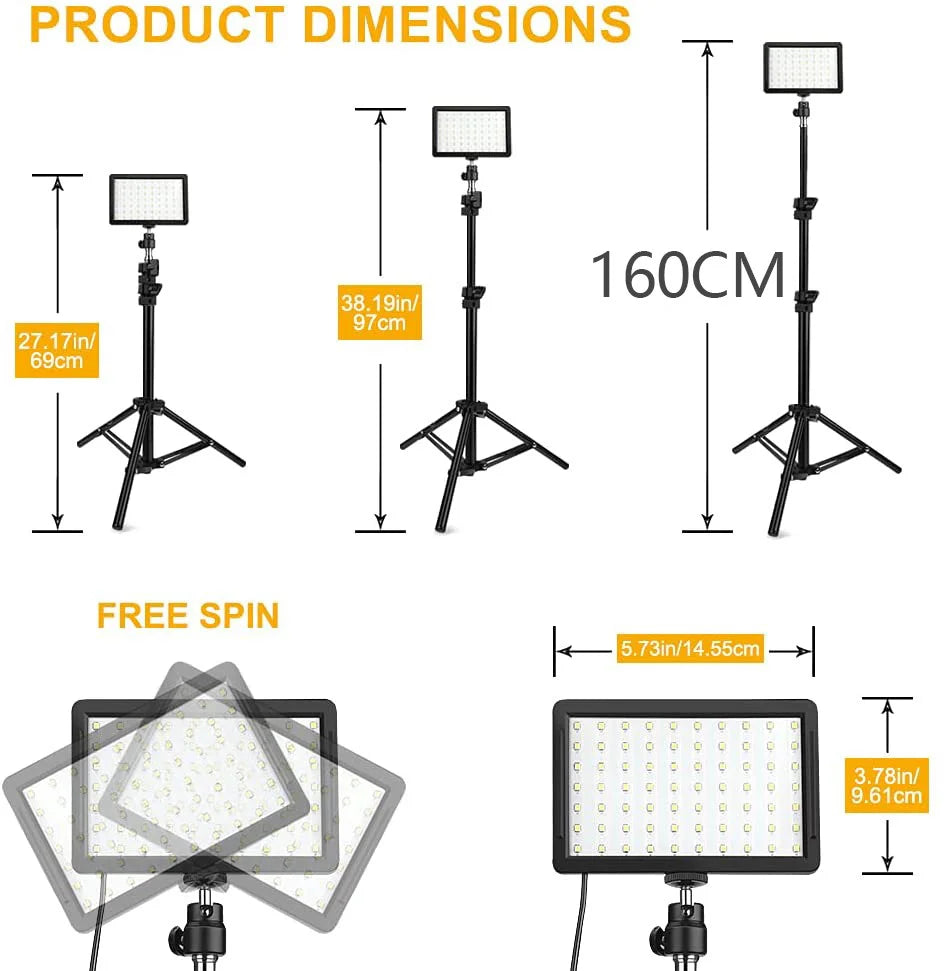 LED panel and tripod dimensions for 110 cm and 160 cm configurations