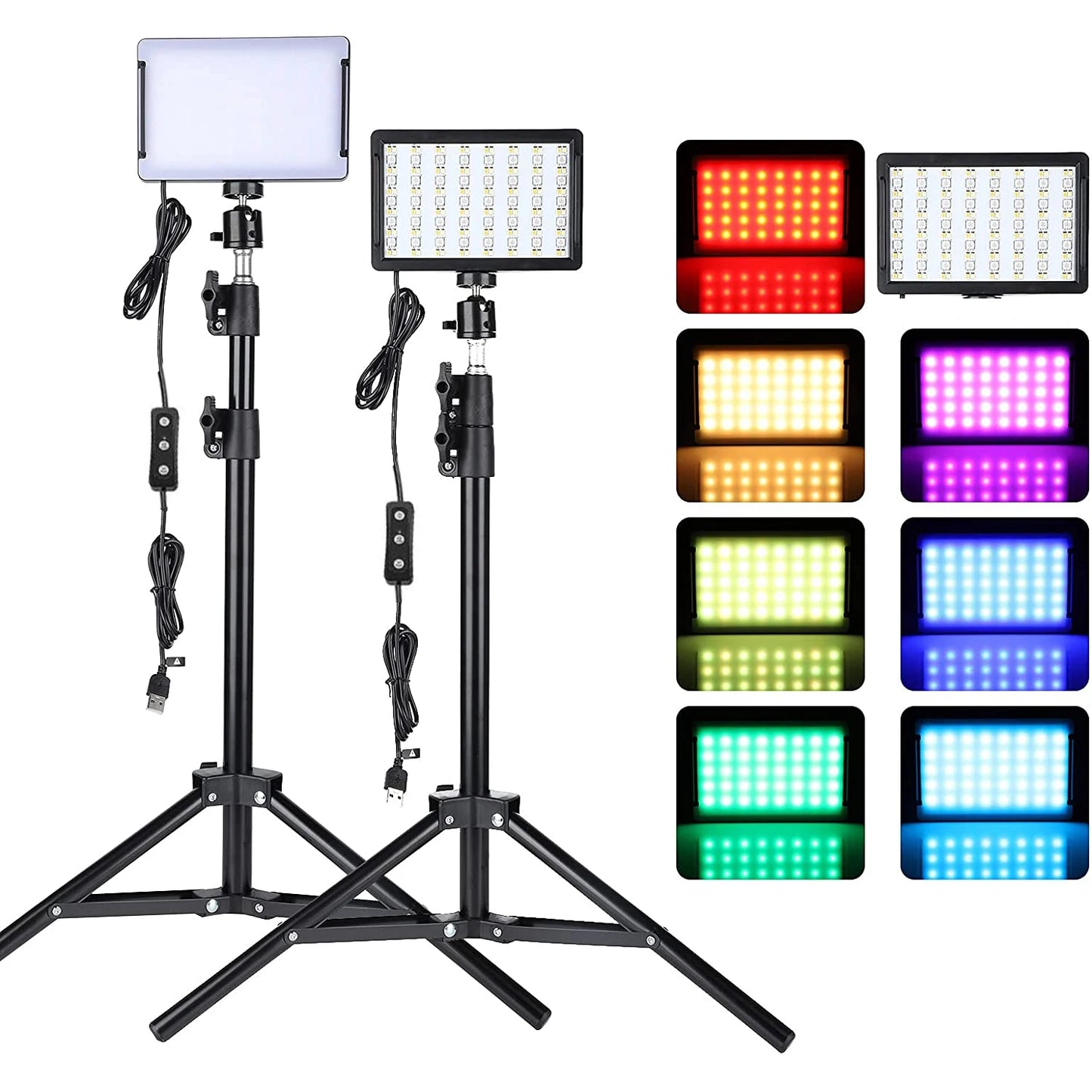 USB LED video light kit with 110 cm and 160 cm adjustable tripods