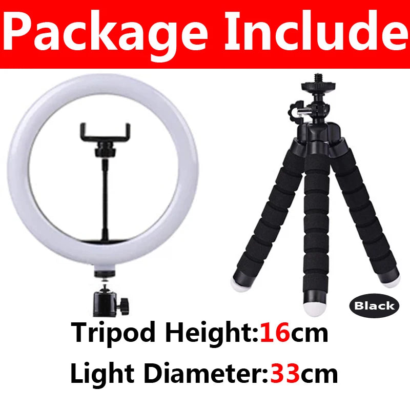 33 cm ring light with 16 cm black flexible tripod