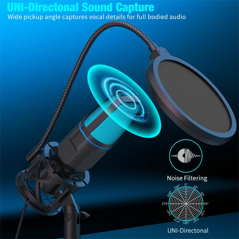 Unidirectional RGB microphone sound-pickup graphic