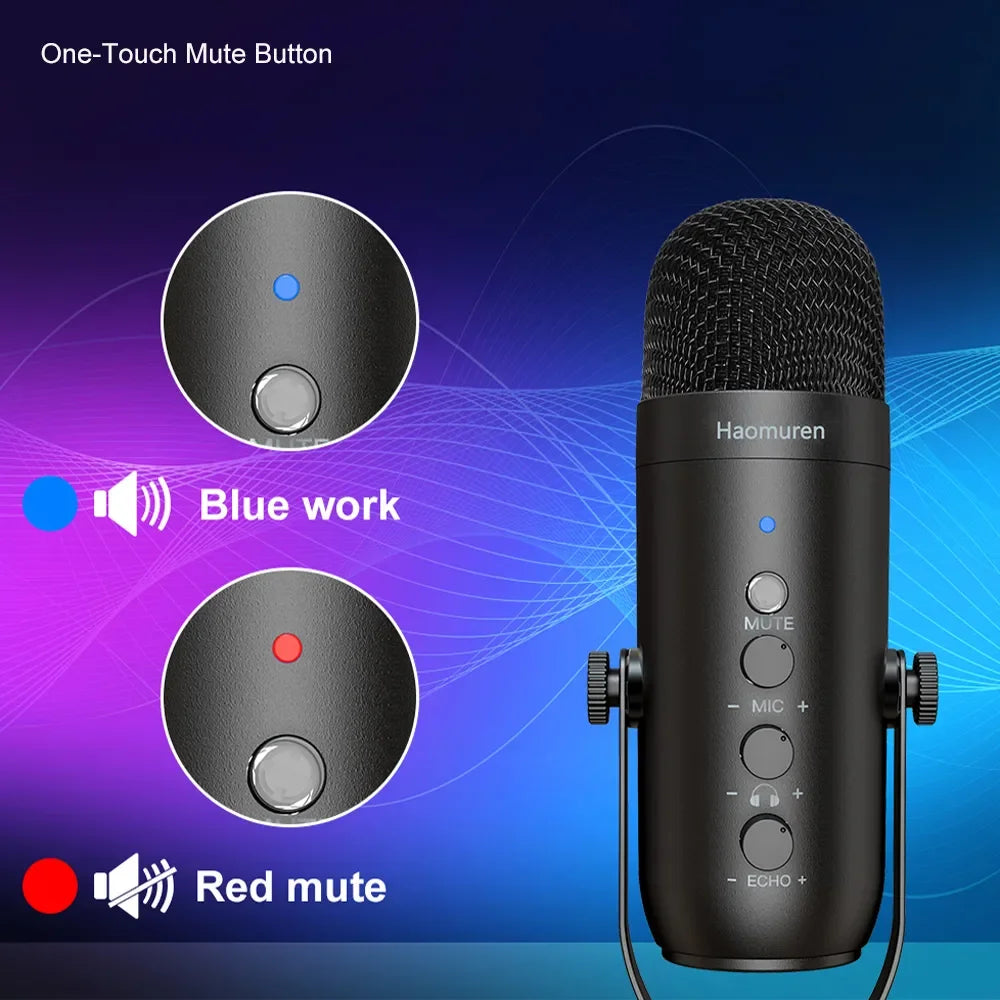 USB microphone one-touch mute button and status light