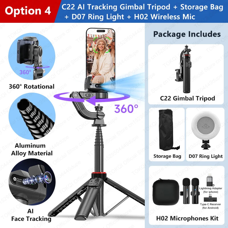 C22 gimbal bundle with storage bag ring light and wireless microphone