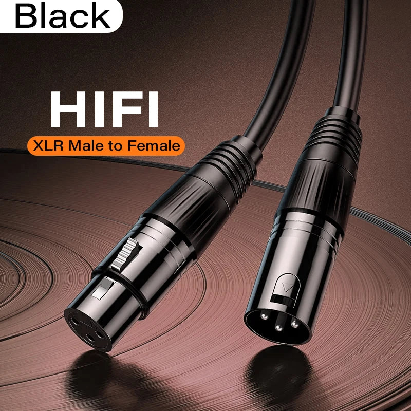Black XLR male-to-female audio cable