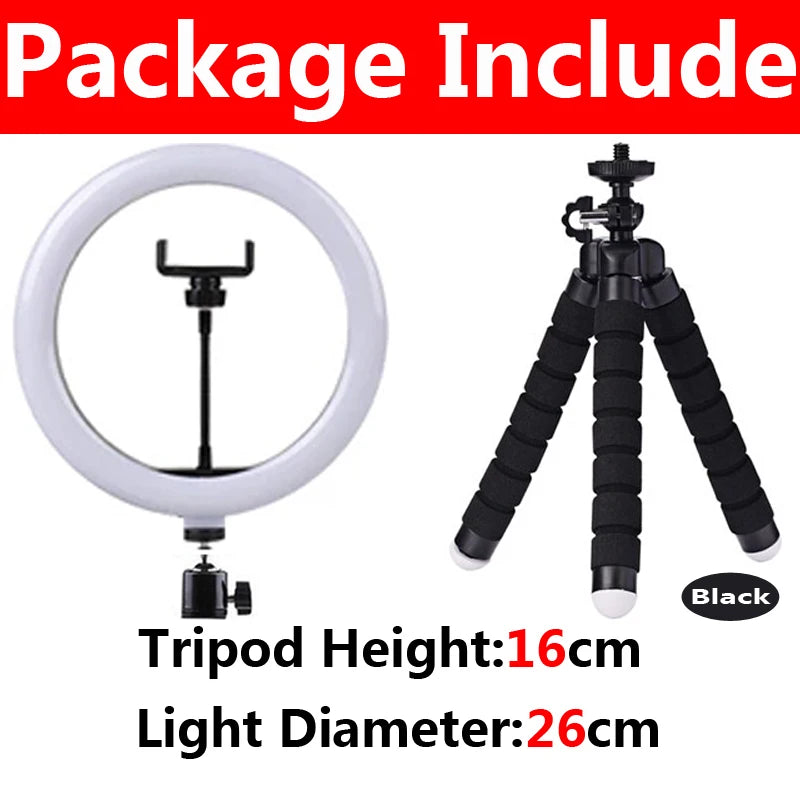 26 cm ring light with 16 cm black flexible tripod