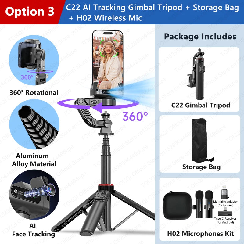C22 gimbal bundle with storage bag and wireless microphone
