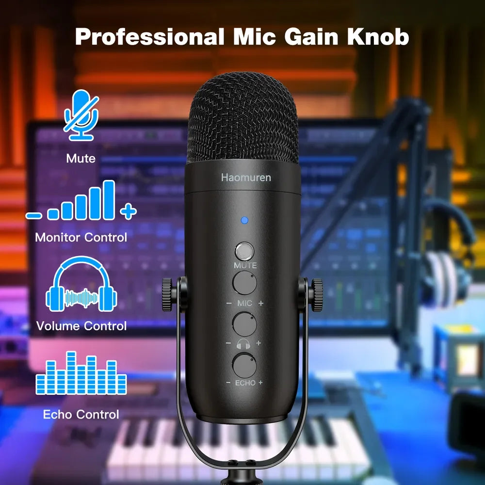 USB podcast microphone gain, monitor, volume and echo controls