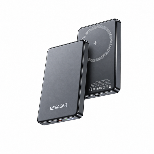 Essager 5000mAh magnetic wireless power bank on white background
