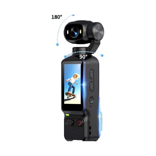 Portable 4K rotating-lens action camera on a clean white background