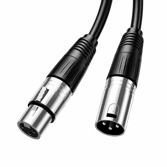 3-pin XLR male-to-female audio cable on white background